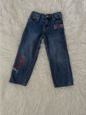 Zara Girls Dark Blue Denim Jeans with Red Heart Accents